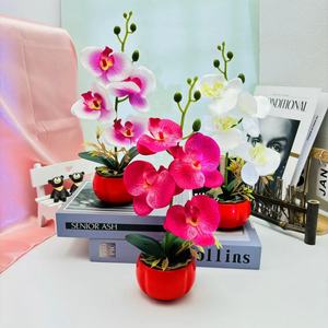 Orchidées Phalaenopsis artificielles, rouge kaki, bonsaï 30 cm, décoration pour la maison et les mariages, plantes en pot en soie et plastique - Product Image 3