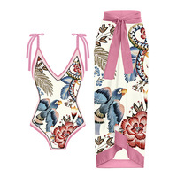 2023 nouveau dos nu femmes maillot de bain imprimé fleuri et Animal maillot de bain une pièce avec sarong