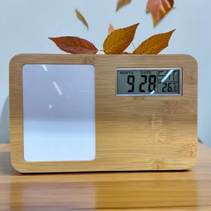 Cadre photo en bois de bambou avec temps et humidité, cadeau de chevet à la maison - Product Image 2