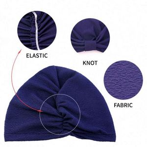 Ready to Ship Outdoor Multifunction Polyester Knotted Twist Headscarf Solid Color Pre-<b>tied</b> Elastic High Quality Women Turban - Product Image 3