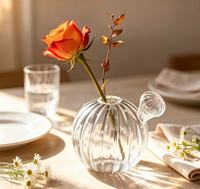 Vase en verre soufflé à la main en forme de cactus, mini vase floral hydroponique transparent, pour salon, fenêtre, vacances, coffret cadeau personnalisé OEM