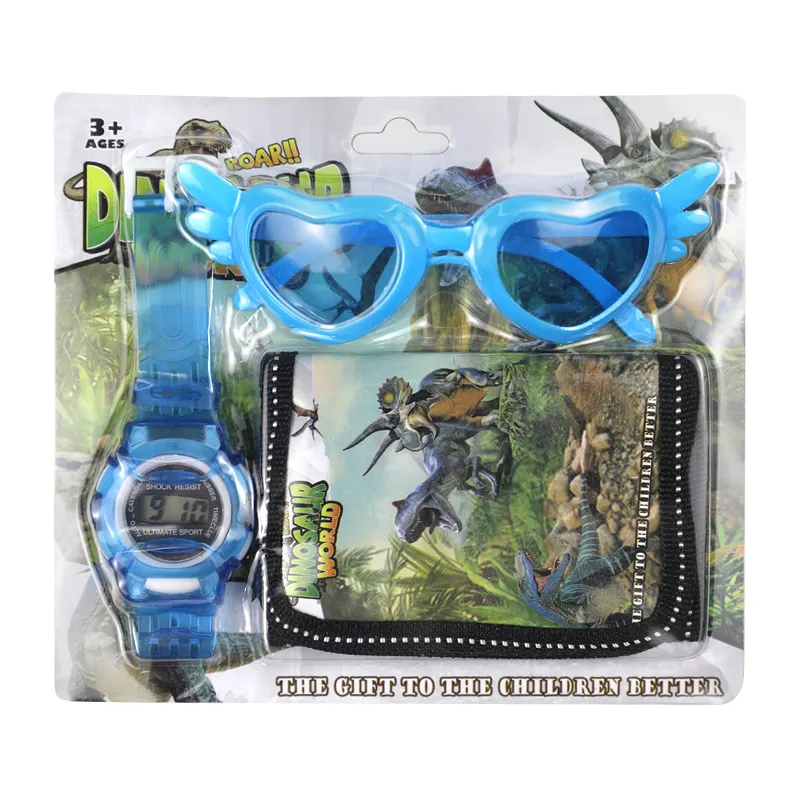 Dinosaur Cartoon Kids Led Watch Wallet Glasses Wristwatches For Children Cartoon Watch Set Boys Girls Birthday Gift