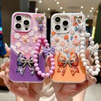 Coques de téléphone BAILI Factory, design créatif luxueux et abordable, motif de fleurs et de diamants, bracelet en perles pour Samsung A16/A17/A55