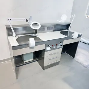 Double 1.8 Meters Dental Lab Work Station Equipment Laboratory Marble Table Furniture Magnifying Glass Lamp Dental Lab Bench