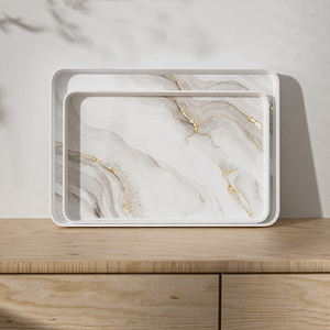Plateau de comptoir en résine mélaminée à motif marbré pour salle de bain, coiffeuse ou bureau, idéal pour l'affichage de cosmétiques, parfums ou bougies - Product Image 2