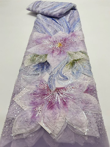 Tissu en dentelle française de luxe NI.AI Aso Ebi avec perles et broderies de paillettes, tissus textiles perlés colorés, dentelle perlée pour robe de mariée - Product Image 3