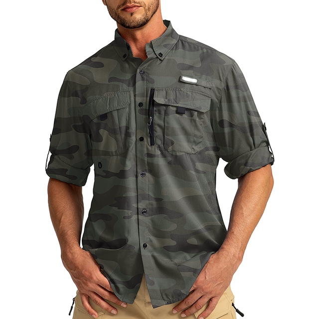 2025 New Men's Outdoor Sun protection High Quality Fishing Shirt Men's Long-sleeved Button-up Multi-pocket Fishing Clothing