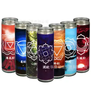 Velas de oração de 7 dias em cores personalizadas atacado em vidro para venda Vela de vidro Rezar para velas de parafina religiosa