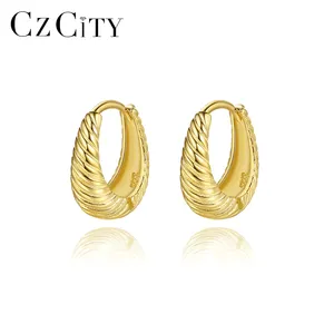 CZCITY — boucle d'oreille en plaqué or 18K, boucles d'oreilles torsadées, populaires, accessoires à la mode, nouvelle collection