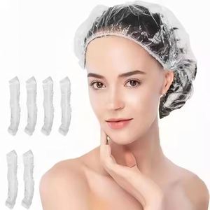 Bonnet de douche jetable en PE transparent, épais et économique, pour adulte, imperméable, élastique, ajustable, pour spa, soins capillaires, hôtel - Product Image 1
