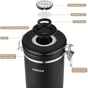 2L With Date-Tracker, CO2-Release Valve Spoon Stainless Steel <strong>Coffee</strong> Grounds and Beans Container <strong>Tea</strong> <strong>Sugar</strong> <strong>Coffee</strong> Canister <strong>Set</strong> - Product Image 3