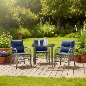 Conjunto de Bistro de 3 Piezas en Poliratán Gris con Cojines, Muebles de Jardín para Exteriores - Product Image 2