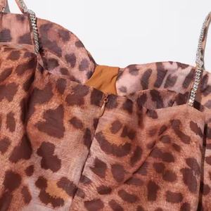 Vestido de Verano al Por Mayor a Bajo Precio para Mujer, Sexy, con Tirantes Finos, de Lino y Algodón, Vestidos Modestos, Vestido de Playa con Pedrería y Estampado de Leopardo - Product Image 5