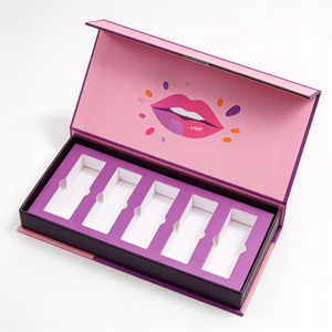 Palette de rouge à lèvres de luxe violette avec boîte à motif lèvres imprimé UV, emballage rigide en carton pour usage cosmétique - Product Image 5