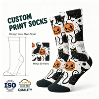 Chaussettes d'été pour hommes en stock, en gros, en Spandex/Polyester, impression numérique, personnalisées, fantaisie, motif fantôme, citrouille, dessin animé, rouges, nouveauté