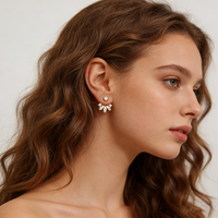 Grosir Perhiasan Set 2 Pcs Perak Sterling 925 Baru 2026, Berlapis Emas 18k, Anting Stud Bentuk Bunga Marquise dengan Moissanite