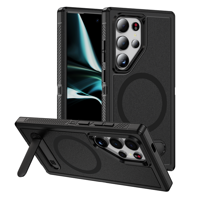 Heavy Duty Kickstand Magnetic Case for Samsung Galaxy S24 Ultra S24 Plus S23 Ultra S22 Drop Protection Frosted Hard Cover Case