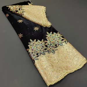 Ingrosso colore dorato e nero donne africane pizzo di velluto con paillettes materiale per la festa e abito <span class=keywords><strong>da</strong></span> <span class=keywords><strong>sposa</strong></span> - Product Image 3