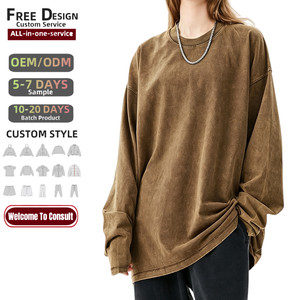 Camiseta de Manga Larga Extra Grande Personalizada para Hombre, Cuello Redondo, Algodón, Color Sólido, Estilo Casual, Tejido de Punto, Estilo Vintage TKAN9162 - Product Image 1