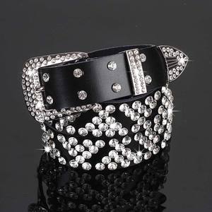 Mais Popular 1.3 "Largura Zinc Alloy PU Fake Leather Rhinestone Cristal Diamonds Cintos para Crianças - Product Image 2