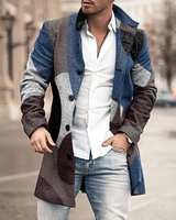 Trench-coat long de haute qualité pour hommes, haut à simple boutonnage, motif à carreaux élégant pour vêtements pour hommes