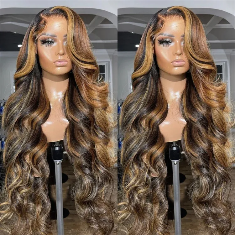 Glueless Cuticle Aligned Raw Wig Piano Color Highlight Body Wave P4\/27 Honey Blonde Hair Wigs 13x4 Transparent Lace Frontal