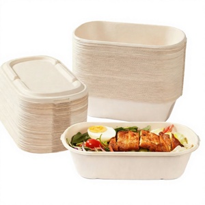 NewSky 1000ML Recyclable Disposable Modern <b>Takeaway</b> Bagasse Food <b>Containers</b> with Lid Rectangular - Product Image 2