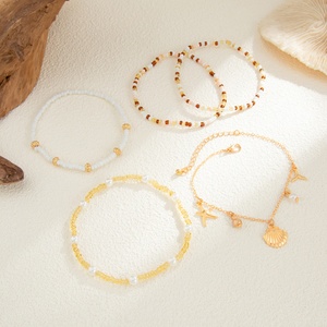 Chaîne de cheville bohème avec pendentif coquillage et perles de riz imitation perle pour femme, style vacances, accessoires de mode, <span class=keywords><strong>bijoux</strong></span> pour dames - Product Image 3