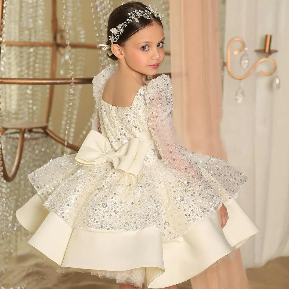 white gown for girls party dresses shiny kids wedding dresses flower girls