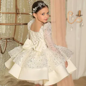 white gown for girls party dresses shiny kids wedding dresses flower girls