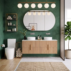 Mueble de Baño Vertical Estilo Japandi con Ranuras, Gabinete de Baño Colgante de Roble Natural con <span class=keywords><strong>Cajones</strong></span> de Almacenamiento Divididos <span class=keywords><strong>para</strong></span> Proyectos de Villas - Product Image 1