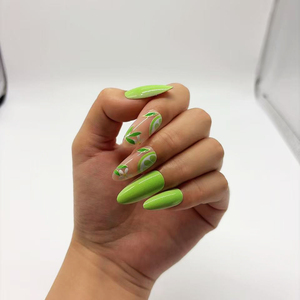Faux ongles press-on vert citron rafraîchissant, faux ongles stiletto à motif fruité, nail art brillant réutilisable pour les vacances, <span class=keywords><strong>24</strong></span> pièces - Product Image 3
