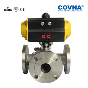 วาล์วบอลนิวเมติกแบบ 3 ทาง COVNA พร้อมหน้าแปลน DIN ทำจากสแตนเลส 304 แบบสปริงรีเทิร์น - Product Image 2