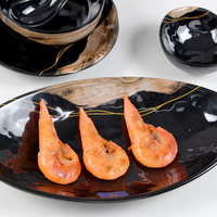 Assiettes à dîner écologiques pour la maison et les restaurants, logo personnalisé, mélamine, assiettes noires solides pour les restaurants
