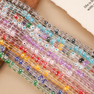 Perles de bracelet carrées en verre de 8 mm, peintes à la main, effet goutte d'huile, avec breloque œil en cristal, pour la fabrication de bijoux - Product Image 1