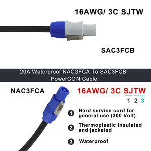 Cable de extensión PowerCON con bloqueo de 3 pines y 20 A, SJT 14AWG, NAC3FCA a NAC3FCB, para video wall LED y luces móviles - Product Image 2