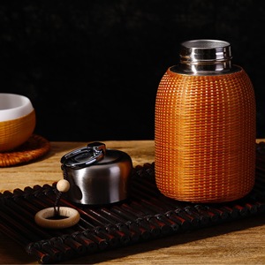Handmade Bamboo Woven <b>Thermos</b> Cup Stainless Steel Portable Travel Tea Water <b>Bottle</b> 12-24 Hour Insulation Round Shape - Product Image 3