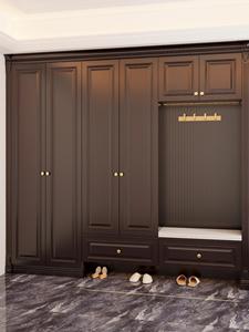 Gabinetes de entrada de madera maciza lacados de estilo retro americano hechos a medida de gama alta con áreas colgantes y ganchos para almacenamiento - Product Image 4