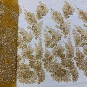ゴールデンサプライヤースパンコール刺繍生地パーティードレス用ハイエンドウェディングレース生地パーティー用 - Product Image 2