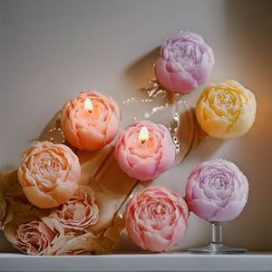 Bougie parfumée artisanale en forme de fleur, rose, pivoine, bougie artistique, aromathérapie pastel pour la décoration de la maison - Product Image 2