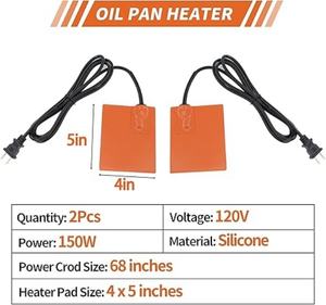 Chauffe-carter moteur avec thermostat 120V 150W 4 x 5 pouces, coussin chauffant en silicone auto-adhésif 3M pour bloc moteur - Product Image 5