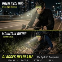 Lampe frontale LED ultra-légère et super lumineuse pour lunettes de sécurité, lampe torche de randonnée mains libres, commande par bouton-poussoir, rechargeable