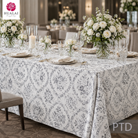 Nappe HuaLai sur mesure en faux coton et polyester, motif floral médaillon gris, élégante pour mariage et banquet
