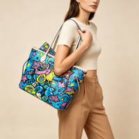 Sac fourre-tout imprimé graffiti monstre coloré et vibrant, sac à main pour femme avec mini pochette, grande capacité, vente en gros d'usine, personnalisable