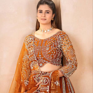 Lehenga Choli de mariée en tissu filet papillon pur, avec broderie machine lourde, style indien pakistanais, pour fêtes, moderne, séchage rapide, toutes occasions - Product Image 1