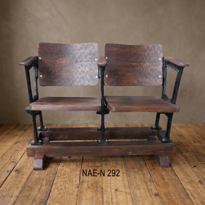 Handmade Antique Traditional 2-Seater Cinema <b>Bench</b> Industrial Metal Wood Living Room Bedroom Home Furniture - Product Image 3