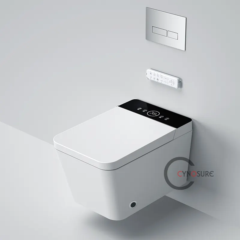 आधुनिक बाथरूम सैनिटरी वेयर स्वचालित बाईट एक टुकड़ा सिरेमिक वर्ग wc बुद्धिमान दीवार लटका स्मार्ट शौचालय रिमोट कंट्रोल के साथ