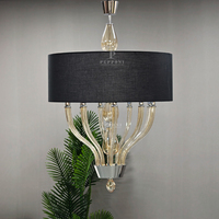 Lustre moderne en verre cristal avec abat-jour en tissu pour salon, hôtel, projet d'éclairage de hall d'hôtel