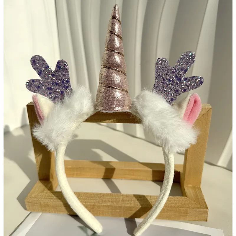 Noel Unicorn saç hoop ren geyiği boynuz kafa kadınlar için çocuk parti saç aksesuarı hairband parti elbise hairband