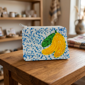Pochette carrée à perles avec motif banane, design brodé en toile, pour usage quotidien décontracté - Product Image 1